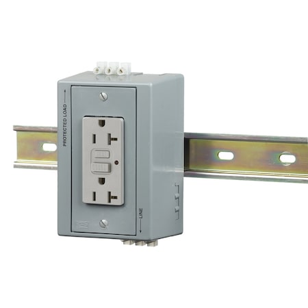 Hubbell Wiring Device-Kellems DIN Rail Utility Box, Complete Unit- GFCI, DIN Rail Box, 20A GFCI, Gray DRUBGFI20